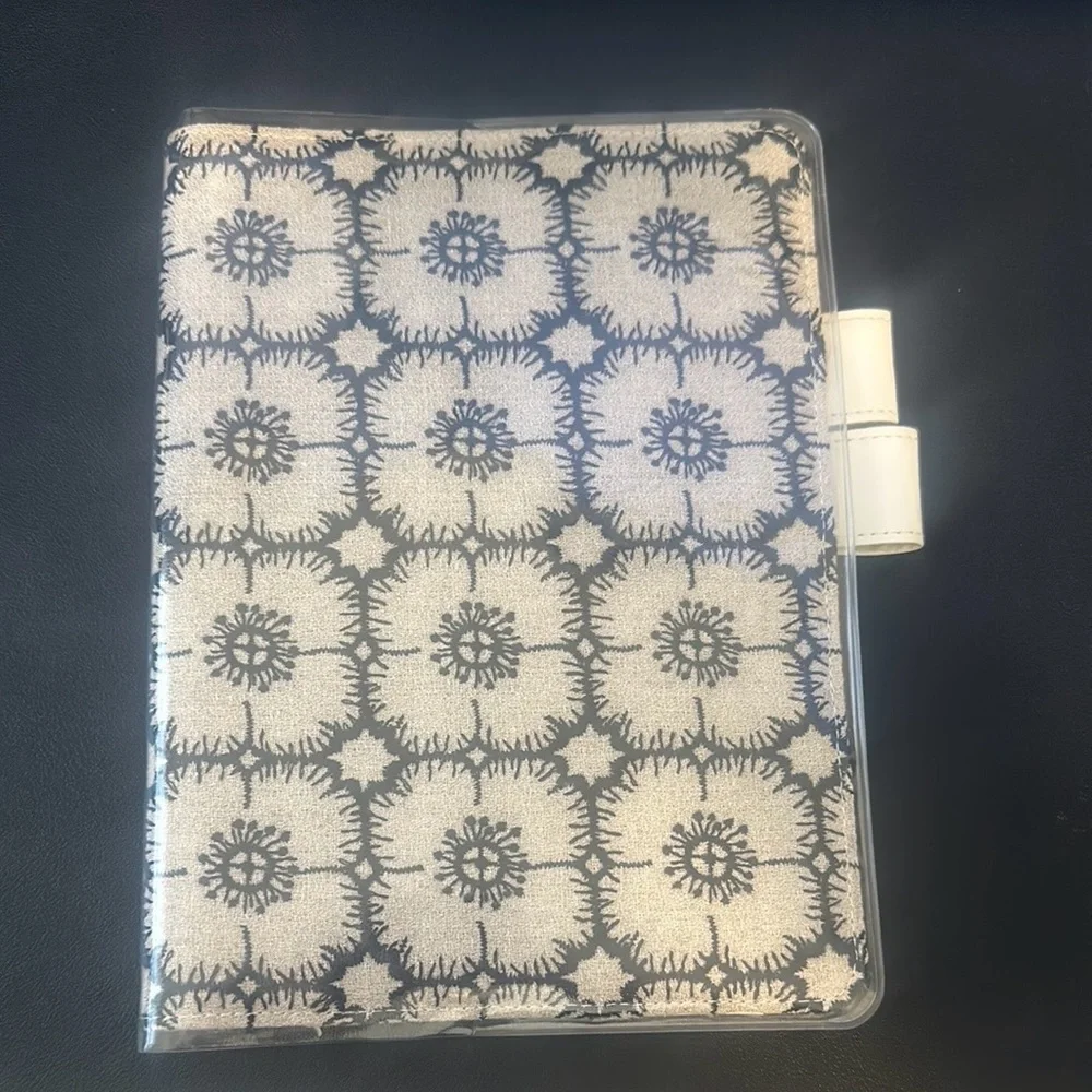 Cream & Navy Floral Grid Journal Notebook with Pen Loop